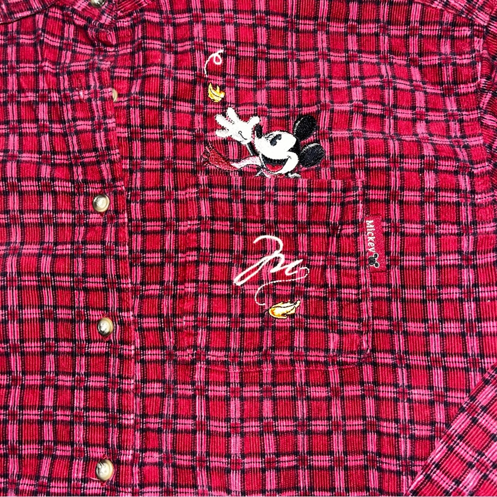 Vintage 90s Disney Mickey Corduroy Red  Checkered Long sleeve‎ Size Large - Picture 2 of 4